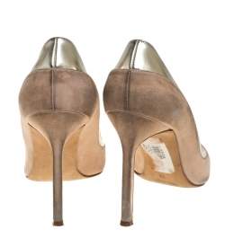Pre Owned Manolo Blahnik Beige Suede and Leather Pointed Toe Pumps Size 36