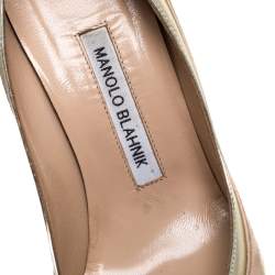 Pre Owned Manolo Blahnik Beige Suede and Leather Pointed Toe Pumps Size 36