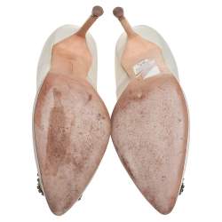 Pre Owned Manolo Blahnik White Satin Hangisi Crystal Embellished Pumps Size 38.5