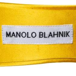 Pre Owned Manolo Blahnik Yellow/Black Satin and Laser Cut Suede Borli Crystal Embellished Mules Size 38.5