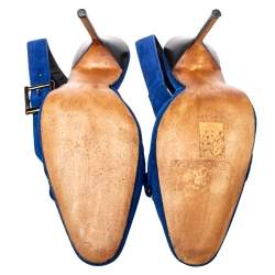 Manolo Blahnik Blue Suede Slingback Sandals Size 39.5