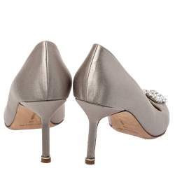 Pre Owned Manolo Blahnik Grey Satin Hangisi Pumps Size 39