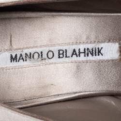 Pre Owned حذاء كعب عالي مانولو بلانيك ساتان أسود مزخرف كريستال مقدمة مفتوحة مقاس 36.5