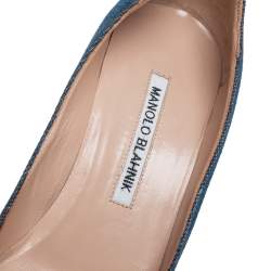 Pre Owned حذاء كعب عالي مانولو بلانيك دينم أزرق هانغيسي مزخرف مقدمة مدببة دينم أزرق مقاس 36.5