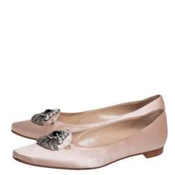 مملوكة مسبقًا Manolo Blahnik Nude Satin Crystal Embellished Ballet Flats Size 41