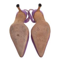 Pre Owned Manolo Blahnik Vintage Purple Fabric Carolyne Pointed Toe Slingback Sandals Size 36.5