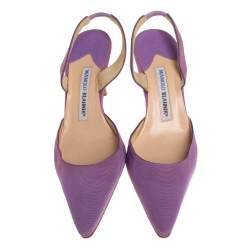 Pre Owned Manolo Blahnik Vintage Purple Fabric Carolyne Pointed Toe Slingback Sandals Size 36.5