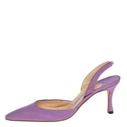 Pre Owned Manolo Blahnik Vintage Purple Fabric Carolyne Pointed Toe Slingback Sandals Size 36.5