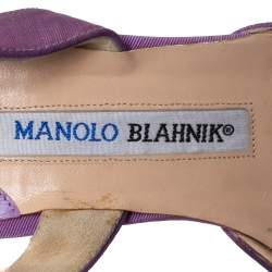 Pre Owned Manolo Blahnik Vintage Purple Fabric Carolyne Pointed Toe Slingback Sandals Size 36.5