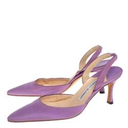 Pre Owned Manolo Blahnik Vintage Purple Fabric Carolyne Pointed Toe Slingback Sandals Size 36.5