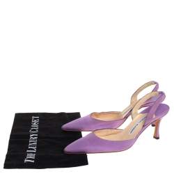Pre Owned Manolo Blahnik Vintage Purple Fabric Carolyne Pointed Toe Slingback Sandals Size 36.5