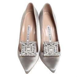 مملوكة مسبقًا حذاء كعب عالى مانولو بلانيك مزخرف بورلاك ساتان رمادى مقاس 37.5