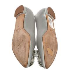 Pre Owned Manolo Blahnik Grey Satin Hangisi Crystal Embellished Ballet Flats Size 37