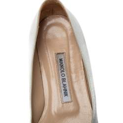 Pre Owned Manolo Blahnik Grey Satin Hangisi Crystal Embellished Ballet Flats Size 37
