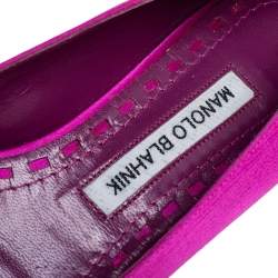 Pre Owned Manolo Blahnik Fuchsia Satin Lurum Embellished Ballet Flats Size 37