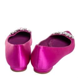 Pre Owned Manolo Blahnik Fuchsia Satin Lurum Embellished Ballet Flats Size 37