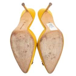 Pre Owned Manolo Blahnik Yellow Satin Hangisi Mules Size 40