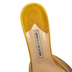 Pre Owned Manolo Blahnik Yellow Satin Hangisi Mules Size 40