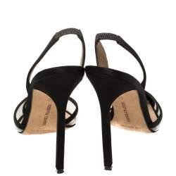Pre Owned Manolo Blahnik Black Satin and PVC Slingback Gotrianc Sandals Size 38