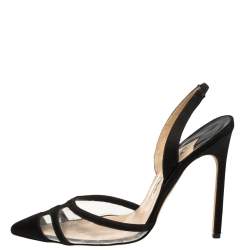 Pre Owned Manolo Blahnik Black Satin and PVC Slingback Gotrianc Sandals Size 38
