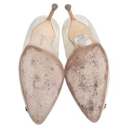 مملوكة مسبقًا حذاء كعب عالي مانولو بلانيك هانغيسي ساتان أبيض مقاس 37.5