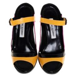 Pre Owned Manolo Blahnik Muticolor Patent And Leather  Ankle Strap Sandals Size 37.5
