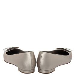Pre Owned Manolo Blahnik Silver Satin Embellished Ballet Flats Size 39.5