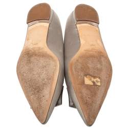 Pre Owned Manolo Blahnik Silver Satin Embellished Ballet Flats Size 39.5