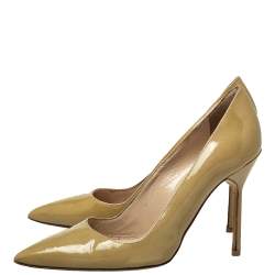Pre Owned Manolo Blahnik Beige Patent Leather BB Pointed Toe Pumps Size 36.5