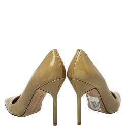 Pre Owned Manolo Blahnik Beige Patent Leather BB Pointed Toe Pumps Size 36.5
