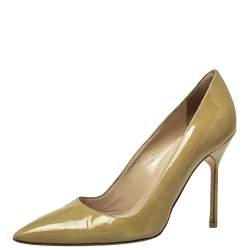 Pre Owned Manolo Blahnik Beige Patent Leather BB Pointed Toe Pumps Size 36.5