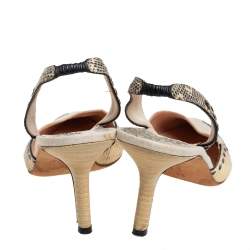 Pre Owned حذاء كعب عالي مانولو بلانيك قماش بيج و جلد ثعبان بحزام للكاحل مقاس 38