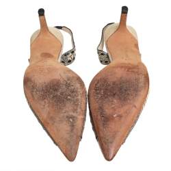 Pre Owned حذاء كعب عالي مانولو بلانيك قماش بيج و جلد ثعبان بحزام للكاحل مقاس 38