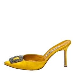 Pre Owned  Manolo Blahnik Yellow Satin Hangisi Mules Size 40