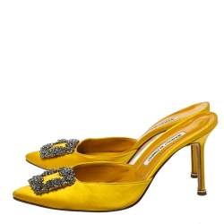Pre Owned  Manolo Blahnik Yellow Satin Hangisi Mules Size 40
