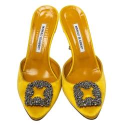 Pre Owned  Manolo Blahnik Yellow Satin Hangisi Mules Size 40
