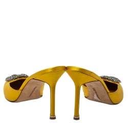 Pre Owned  Manolo Blahnik Yellow Satin Hangisi Mules Size 40