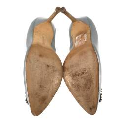 Pre Owned حذاء كعب عالي مانولو بلانيك هانغيسي ساتان أزرق مقاس 37