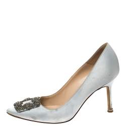 Pre Owned حذاء كعب عالي مانولو بلانيك هانغيسي ساتان أزرق مقاس 37