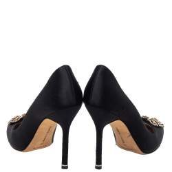 Pre Owned Manolo Blahnik Black Satin Hangisi Embellished Pointed Toe Pumps Size 39