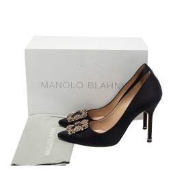 Pre Owned Manolo Blahnik Black Satin Hangisi Embellished Pointed Toe Pumps Size 39