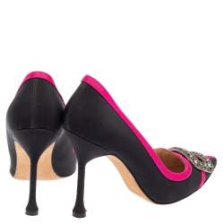 Pre Owned Manolo Blahnik Black/Pink Fabric Gotrian Crystal Embellished Pumps Size 37