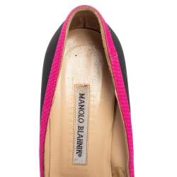 Pre Owned Manolo Blahnik Black/Pink Fabric Gotrian Crystal Embellished Pumps Size 37