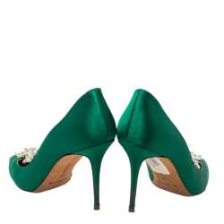 Pre Owned حذاء كعب عالي مانولو بلانيك ناديرا ساتان أخضر مقاس 37