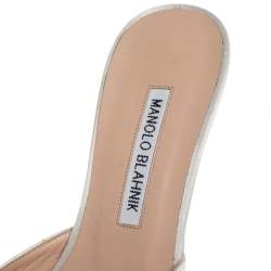 Manolo Blahnik White Satin Hangisi Crystal Embellished Mules Size 38