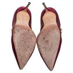 Pre Owned Manolo Blahnik Burgundy Satin Nadira Pointed Toe Pumps Size 38