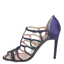 Manolo Blahnik Purple/Grey  Leather And Satin Cage Sandals Size 40