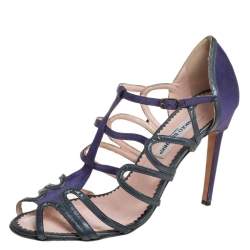 Manolo Blahnik Purple/Grey  Leather And Satin Cage Sandals Size 40