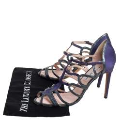 Manolo Blahnik Purple/Grey  Leather And Satin Cage Sandals Size 40