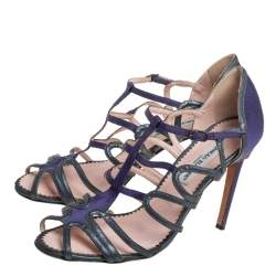 Manolo Blahnik Purple/Grey  Leather And Satin Cage Sandals Size 40